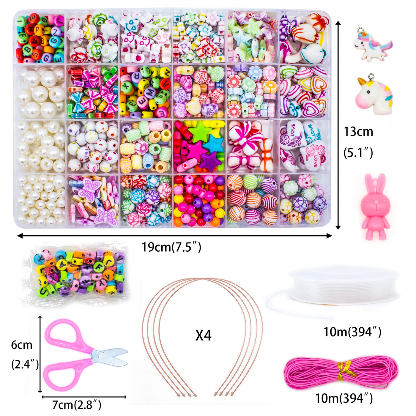 Beads for stringing kids jewelry stringing set, DIY friendship bracelets necklaces craft set for kids, 24 colors (beads for stringing)