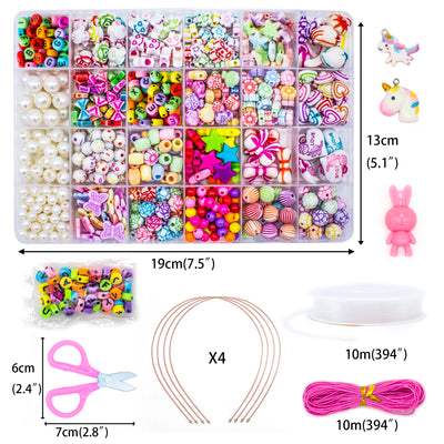 Beads for stringing kids jewelry stringing set, DIY friendship bracelets necklaces craft set for kids, 24 colors (beads for stringing)