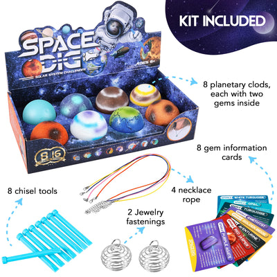 Fossil Excavation Set for Kids,Dig Up Fossil Eggs,16 Gemstone Set,Space Planets Cosmos Mineralogy Toys,Cosmos Experiments