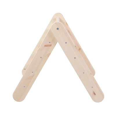 Wooden climbing wall with slide