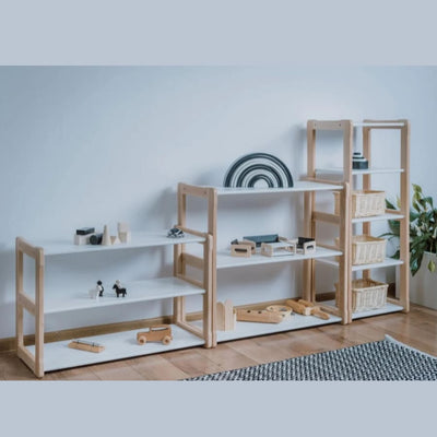Open wooden shelves